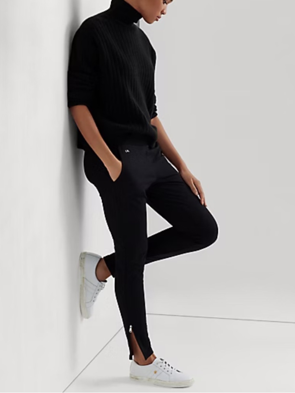 Lauren Ralph Lauren Slim Jersey Zip-Hem Women's Pants in Black L